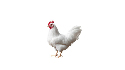 Fototapeta premium White Chicken Isolated on Transparent Background with Clean Feather Detail for Farm Animal Photography