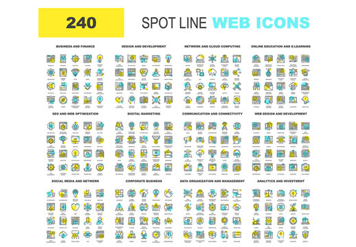 Vector set of 240 64X64 pixel perfect spot line web icons. Fully editable and easy to use.