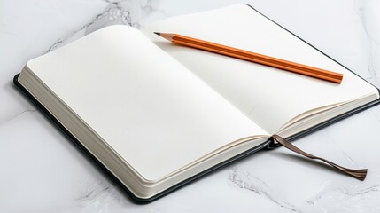Naklejka premium Blank Notebook with Pencil on Marble Desk Ready for Writing and Ideas