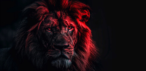 The lion's face on the wallpaper is bright red and black