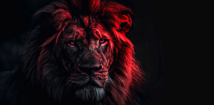 The lion's face on the wallpaper is bright red and black