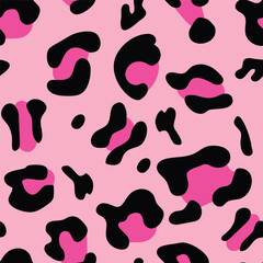Pink and black leopard skin fur print pattern. Great for classic animal product design, fabric, wallpaper, backgrounds, invitations, packaging design projects. Surface pattern design.