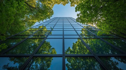 exemplifying the esg environmental social governance concept corporate glass building facade reflects green trees importance of integrating sustainability into business practice generative ai