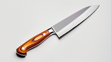 Obraz premium Sharp Kitchen Knife with Wooden Handle on White Background