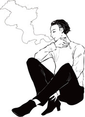 Fototapeta premium アナログ風の線で描かれた人物のおしゃれなイラスト