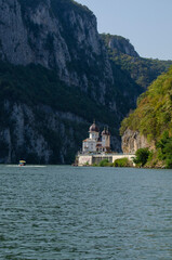 A view of the Mraconia monastery, in the Cazane gorge, Danube river, Romania