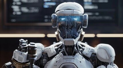 Naklejka premium Robot model in the museum of artificial intelligence