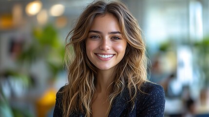 Obraz premium front view of young businesswoman with clipboard in an office standing