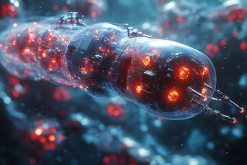  small mech nanorobots using metal micro tentacles to destroy cholesterol cells. A futuristic concept showcasing advanced biotechnology and medical innovation.