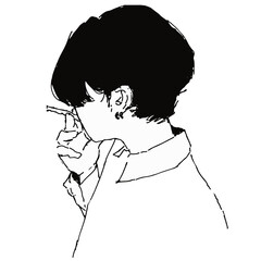 アナログ風の線で描かれた人物のおしゃれなイラスト