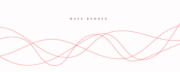 Abstract red wavy lines. Modern vector banner. 