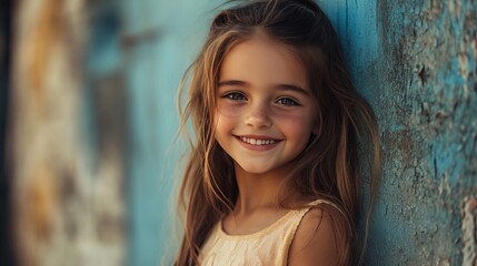 Naklejka premium Girl woman portrait background young girl smile hair little face happy childhood female cheerful cute person 
