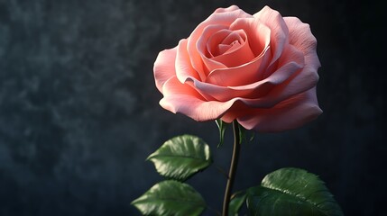 Graceful pink rose glowing softly in evening garden sunlight