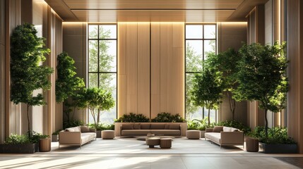 Obraz premium Modern Lobby with Natural Light and Greenery