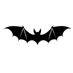 Black bat silhouette spreading wings on white background with copy space