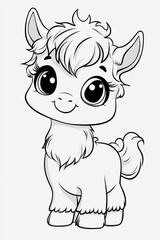 Obraz premium Cute cartoon goat coloring page featuring a cheerful young goat with big eyes and fluffy features ready for creativity