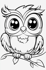 Obraz premium A cute cartoon owl sitting on a branch, ready to be colored in with bright colors for creative expression and fun