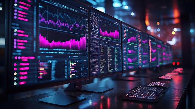 intrusion detection systems ids concept showcasing abstract data dashboards with graphs live network traffic analysis ,security alerts on multiple computer screens