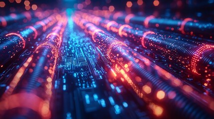 Fototapeta premium Glowing Ethernet Cables in Digital Connection Network