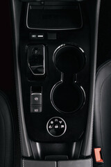 Stylish driving mode control panel in car with intuitive icons for various driving conditions....