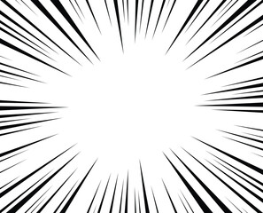 Sun Rays or Explosion Boom for Comic Books Radial Background Vector. Speed rays. Action, speed lines, stripes for comic book frame. Dynamic, speed stripes abstract frame. Comic book black background.