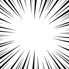 Sun Rays or Explosion Boom for Comic Books Radial Background Vector. Speed rays. Action, speed lines, stripes for comic book frame. Dynamic, speed stripes abstract frame. Comic book black background.