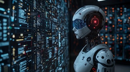 Futuristic AI Robot in a High-Tech Workspace