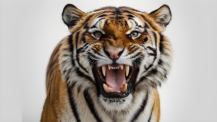 Fototapeta premium Tiger roars on white background 