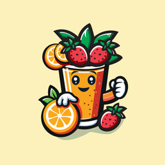 Fruit juice glass cartoon mascot suitable for logos, posters and prints, clip art.