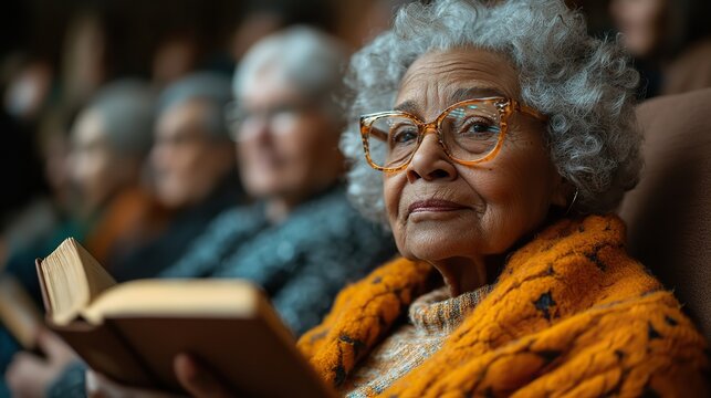 midsection of senior people in bible reading group in community center club