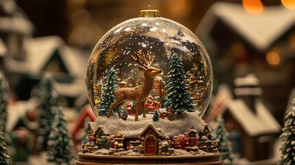 Christmas snow globe with deer inside