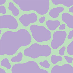 Spotted Seamless Pattern with Neon Violet Colored Abstract Shapes on Trendy Vibrant Green Background with Liquid Stains and Blots. Bright Minimal Aesthetic. Repeat vector illustration for Textile