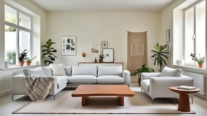 Fototapeta premium Luxurious Modern Living Room with Large Windows and Natural Light