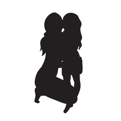 mother and daughter hugging silhouette on white background, vector