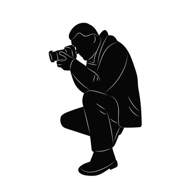 recommend clip art: man sitting taking photo silhouette on white background, vector