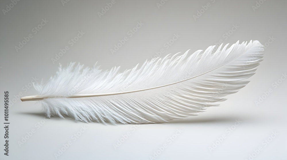 Aufkleber minimalist white feather floating in clean studio space,elegant and serene still life concept. wispy