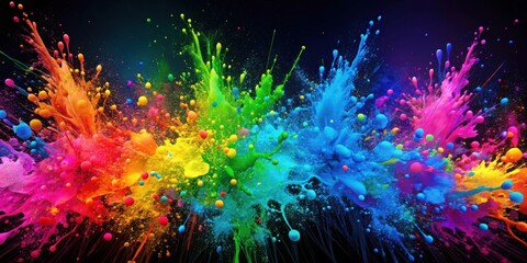 A vibrant explosion of colorful paint creates a stunning display of abstract art, capturing the chaotic beauty of liquid motion in mid-air.