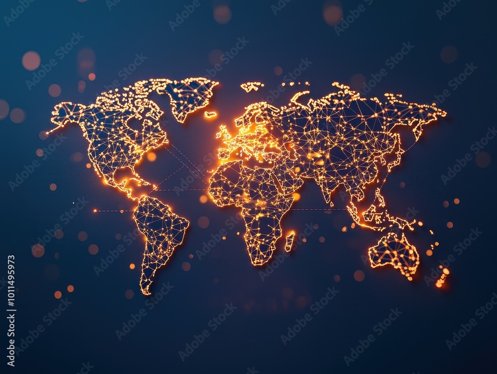 Poster Illuminated world map on dark background