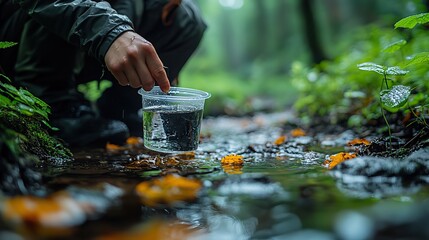 person collecting water sample from stream highlighting water quality monitoring in watershed management