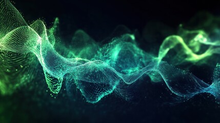 Neon sound waves pulsing in time to the beat, with sharp glowing lines in blues and greens--ideal for music apps or concert promotion designs.