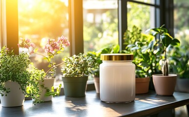 With fresh greenery and dried flowers surrounding an illuminated candle on a marble countertop