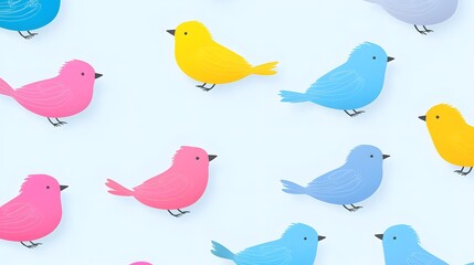 Colorful Birds on a Blue Background - Cute and Simple Design