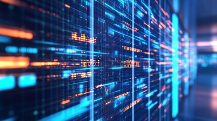 Fototapeta premium Abstract digital data visualization with vibrant lines and glowing elements.