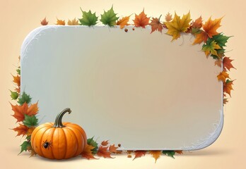 Halloween card, blank space for text, pumpkin, autumn leaves