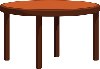 Round wooden table standing on four legs isolated on a white background in cartoon style