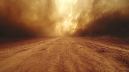 A powerful dust storm envelops the remote road, creating an otherworldly atmosphere