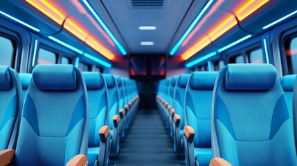 Fototapeta premium A great example of modern bus interiors that feature empty seats and provide comfortable seating for public transportation and urban commuting
