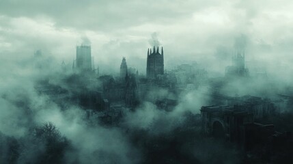 Obraz premium Mysterious Cityscape in Fog