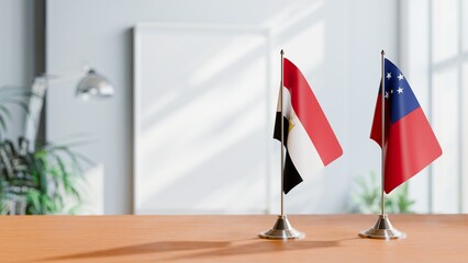 FLAGS OF EGYPT AND SAMOA ON TABLE