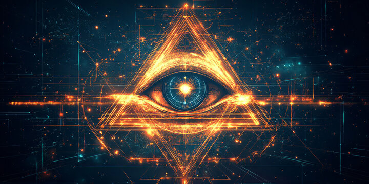 illuminati symbol. A digital art illustration of the all-seeing eye inside a triangle, often associated with the Illuminati,